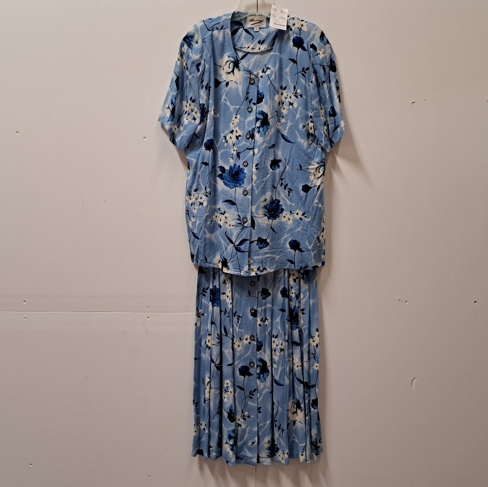 NWT 80s 90s Womens Essay 2 PC Shirt Skirt Set Floral print sz 12 Top & 10 Skirt - Picture 2 of 12